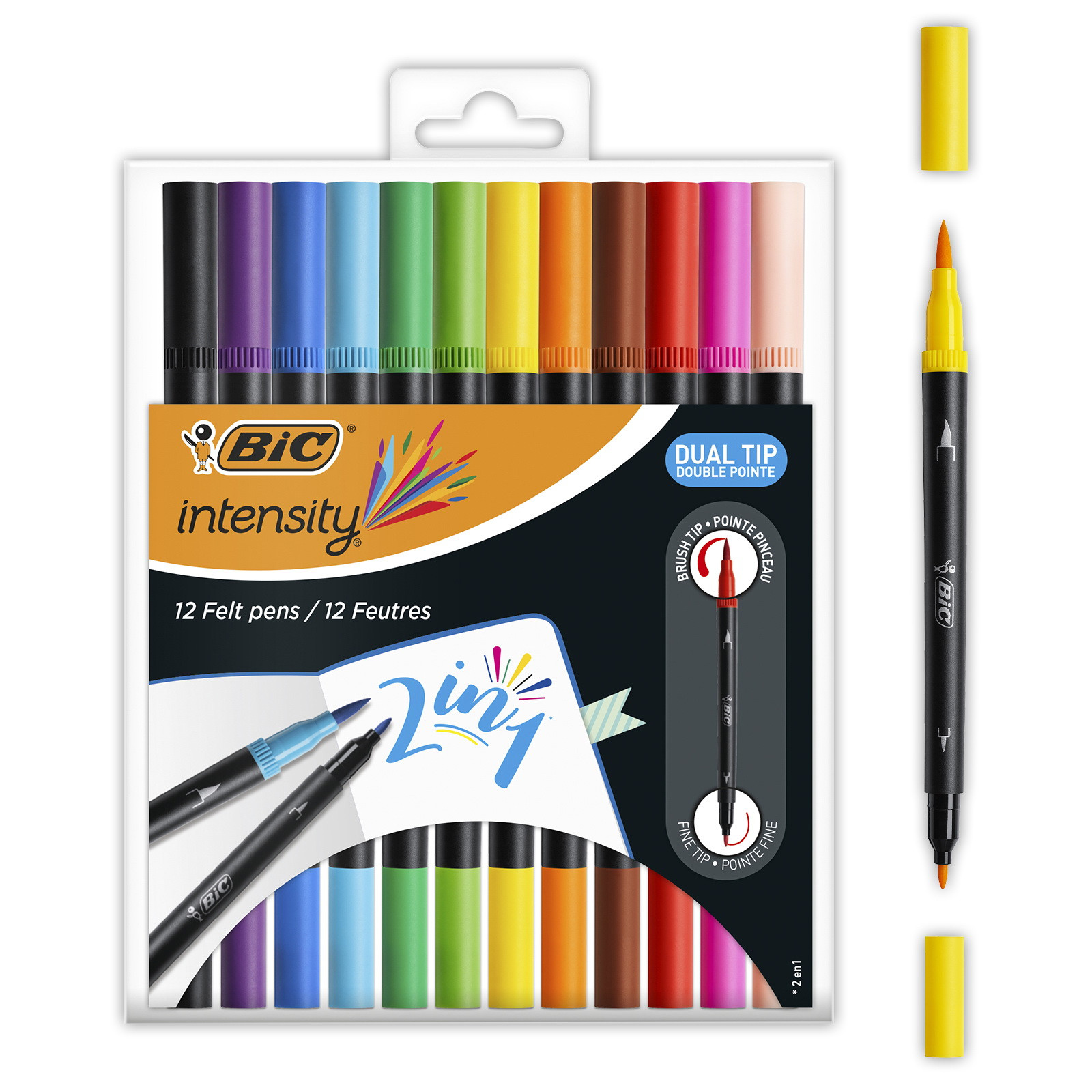 Pisaki dwustronne pędzelkowe 12 kolorów Intensity Dual Tip BIC