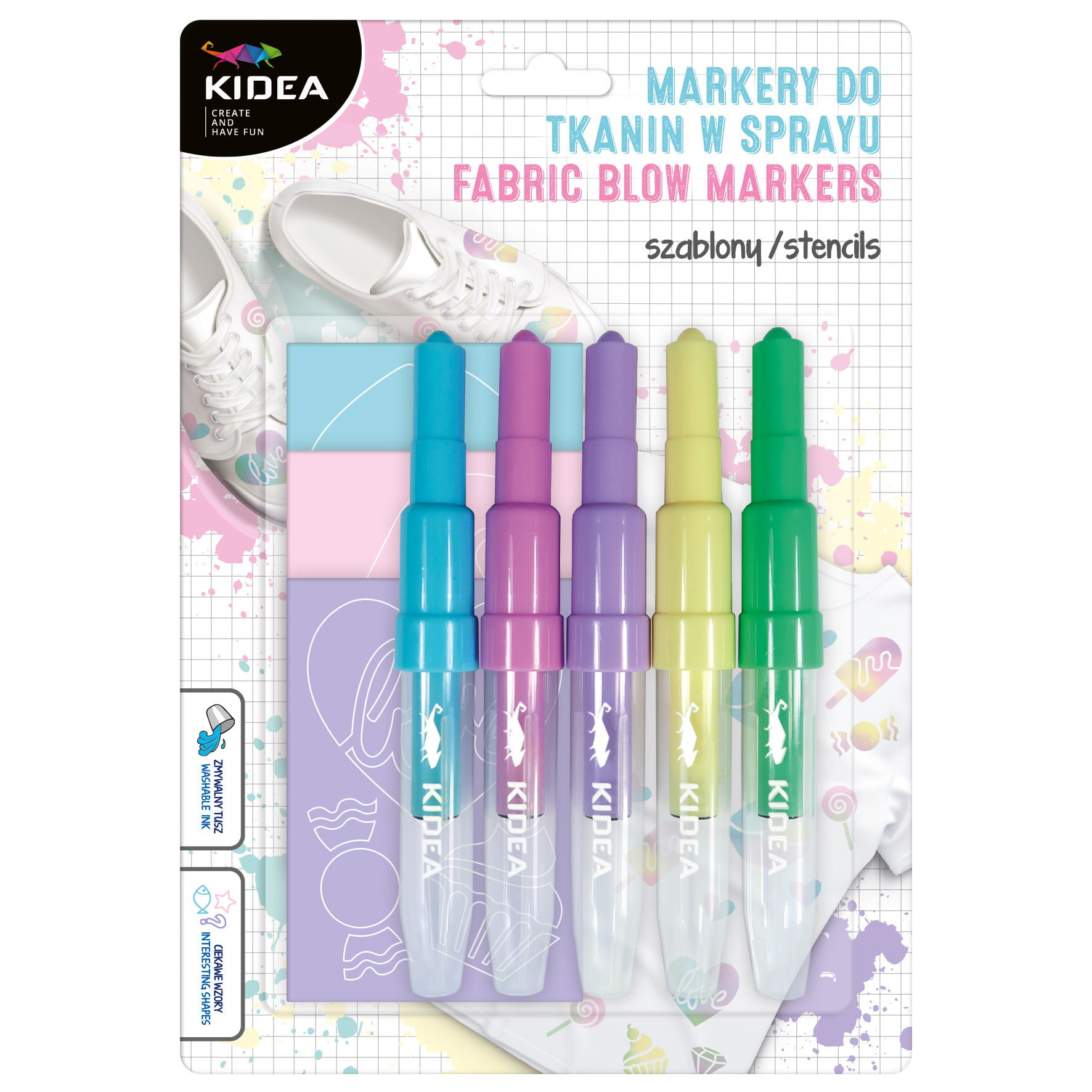 Markery do tkanin w sprayu z szablonami Sweet love 5szt  MTSSSW5KA  Kidea