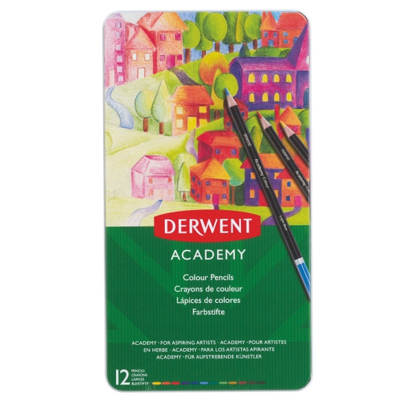Kredki ołówkowe metalowe opakowanie Derwent Academy 12 kolorów