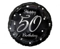 Balon foliowy Happy 50 Birthday czarny nadruk srebrny 18" GoDan