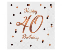 Serwetki B&C Happy 40 Birthday, białe, nadruk różowo-złoty 33x33 20szt PG-S40B GoDan