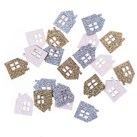 Drewniane brokatowe domki dwustronne 1,7x2,2cm 21szt złoty, srebny, biały DPDN-147 Dalprint